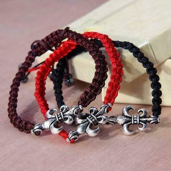 Fleur de Lis Shamballa Bracelets Brown Black Red Nola Mardi Gras French Flower - Picture 1 of 6